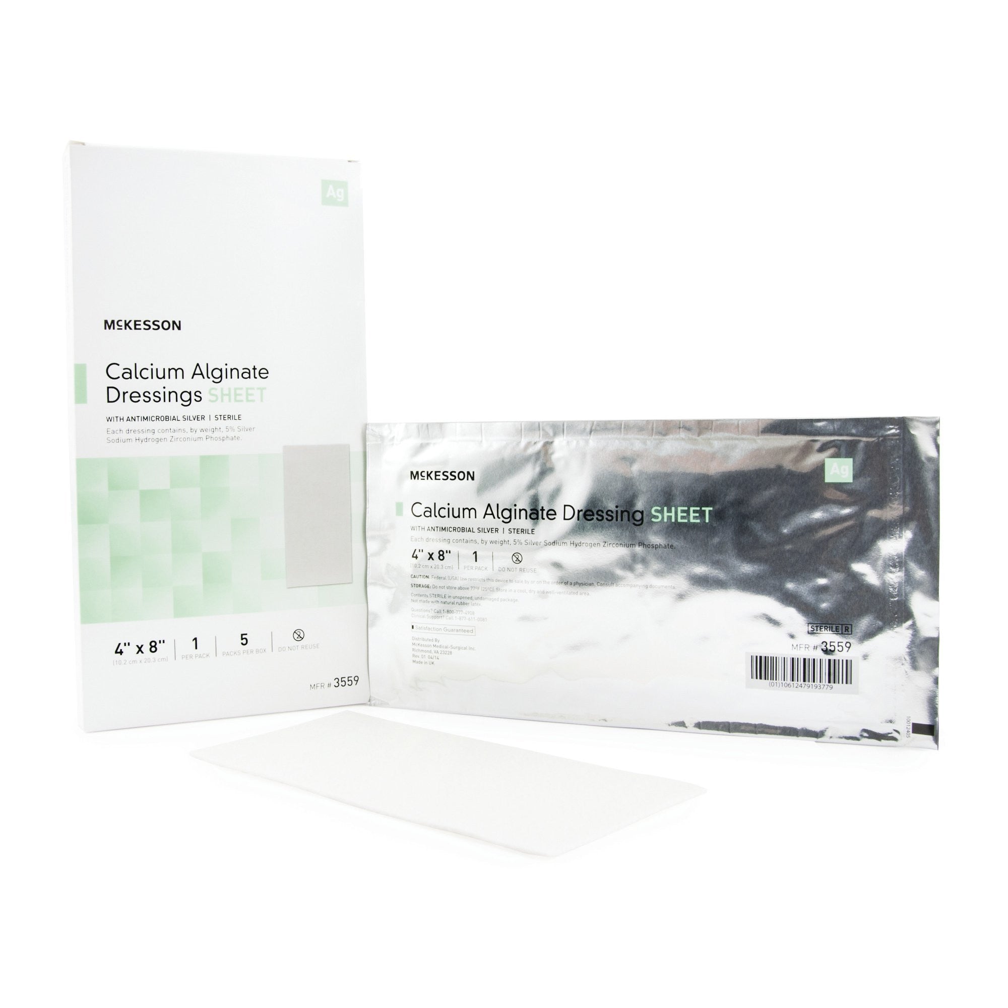 883257 - McKesson - McKesson Silver Alginate Dressing 4 X 8 Inch Rectangle Sterile, 3559, Case of 50, (CS)