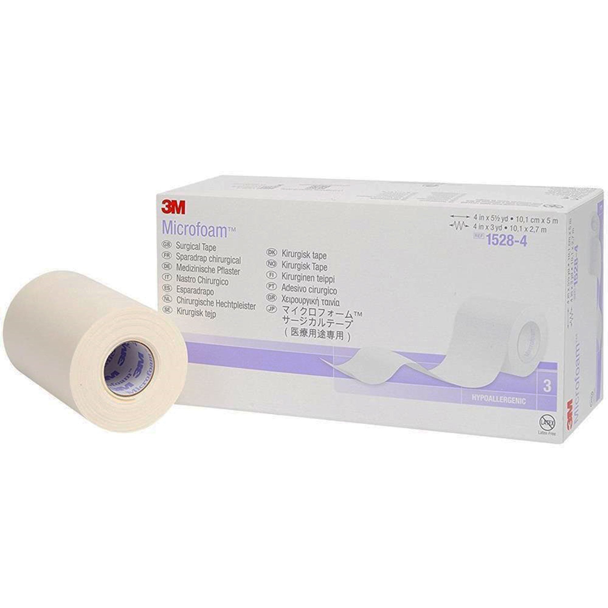5960 - 3M - 3M Microfoam Medical Tape White 4 in X 5.5 yd Elastic / Foam, 1528-4, Case of 18, (CS)