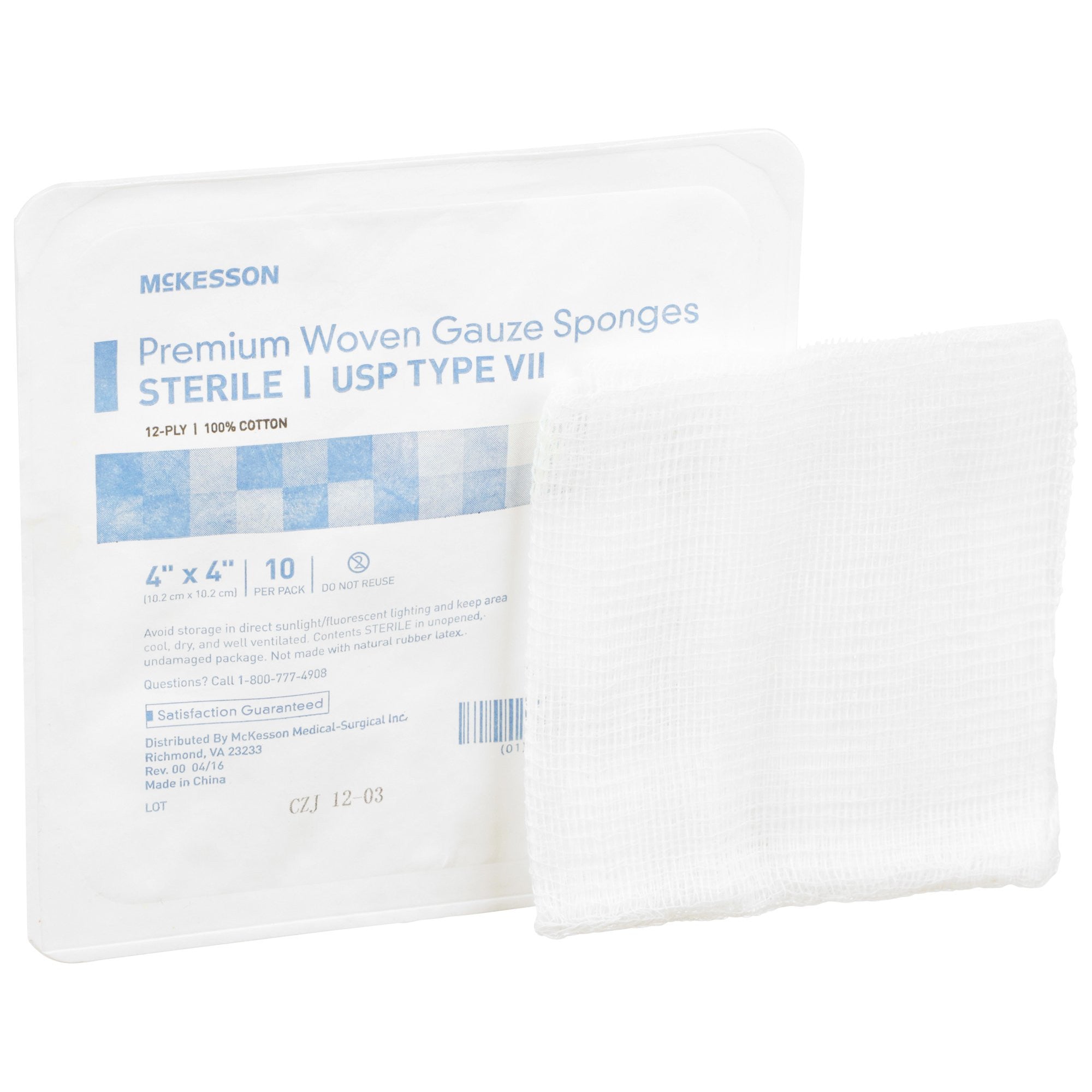 446028 - McKesson - McKesson Gauze Sponge 4 X 4 in 12-Ply Sterile , 16-42441, Case of 1280, (CS)