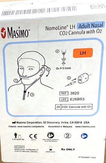 3820 - MASIMO - NomoLine™ LH Adult Nasal CO2 Cannula with O2, (BX/25)