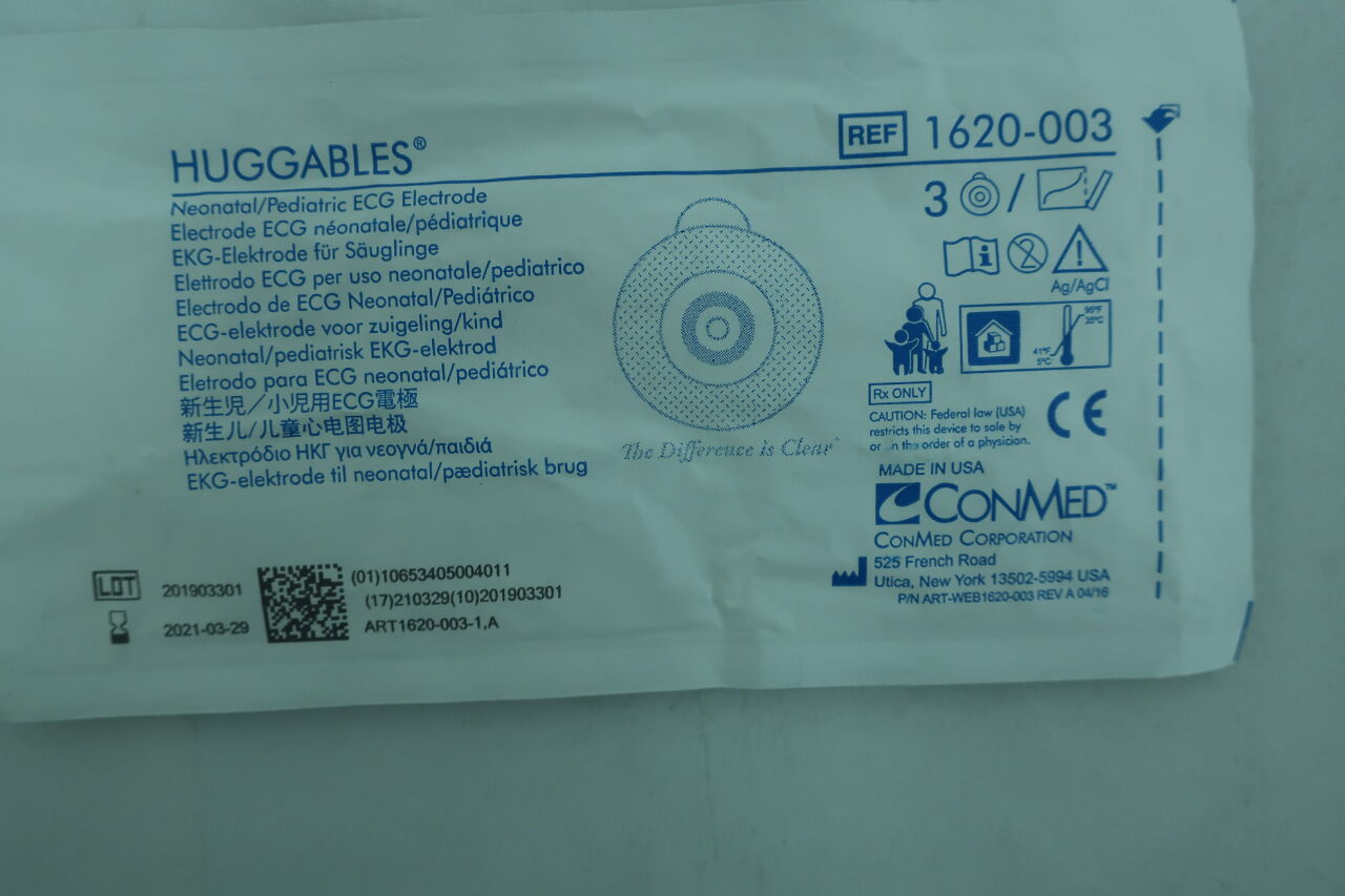 1620-003 - CONMED - huggables neonatal/pediatric ecg electrode, (3/Box) - ( Expiry Date: 2019-02-22 )