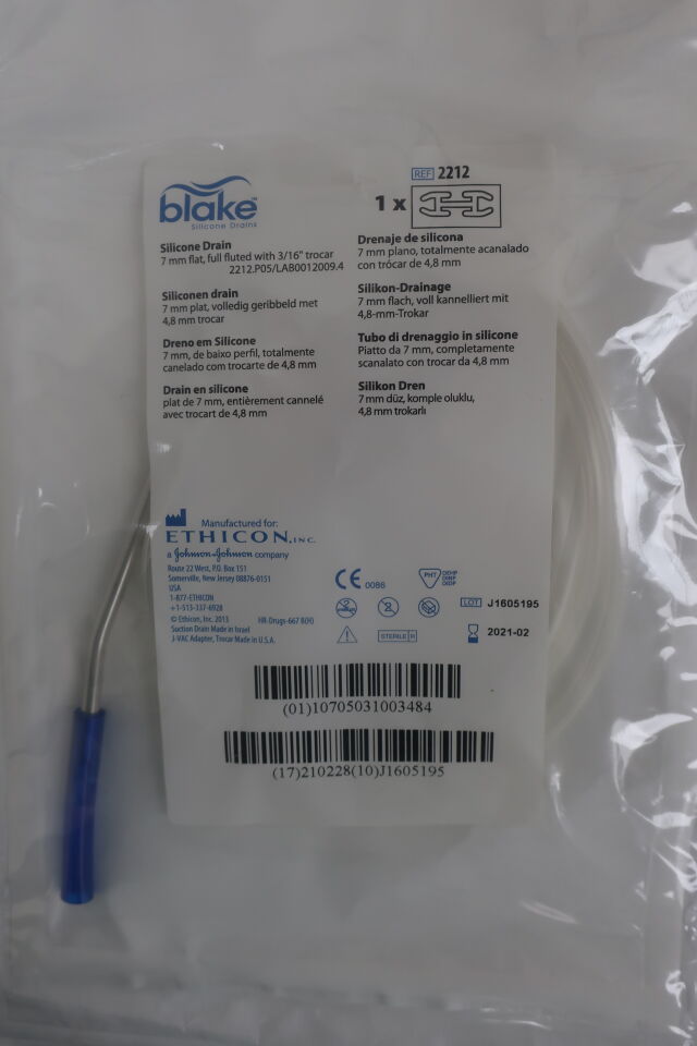 2212 - ETHICON - Blake Flat Full Fluted Silicone Drains, 7 mm Size, (each) - ( Expiry Date: 2021-02-28 )