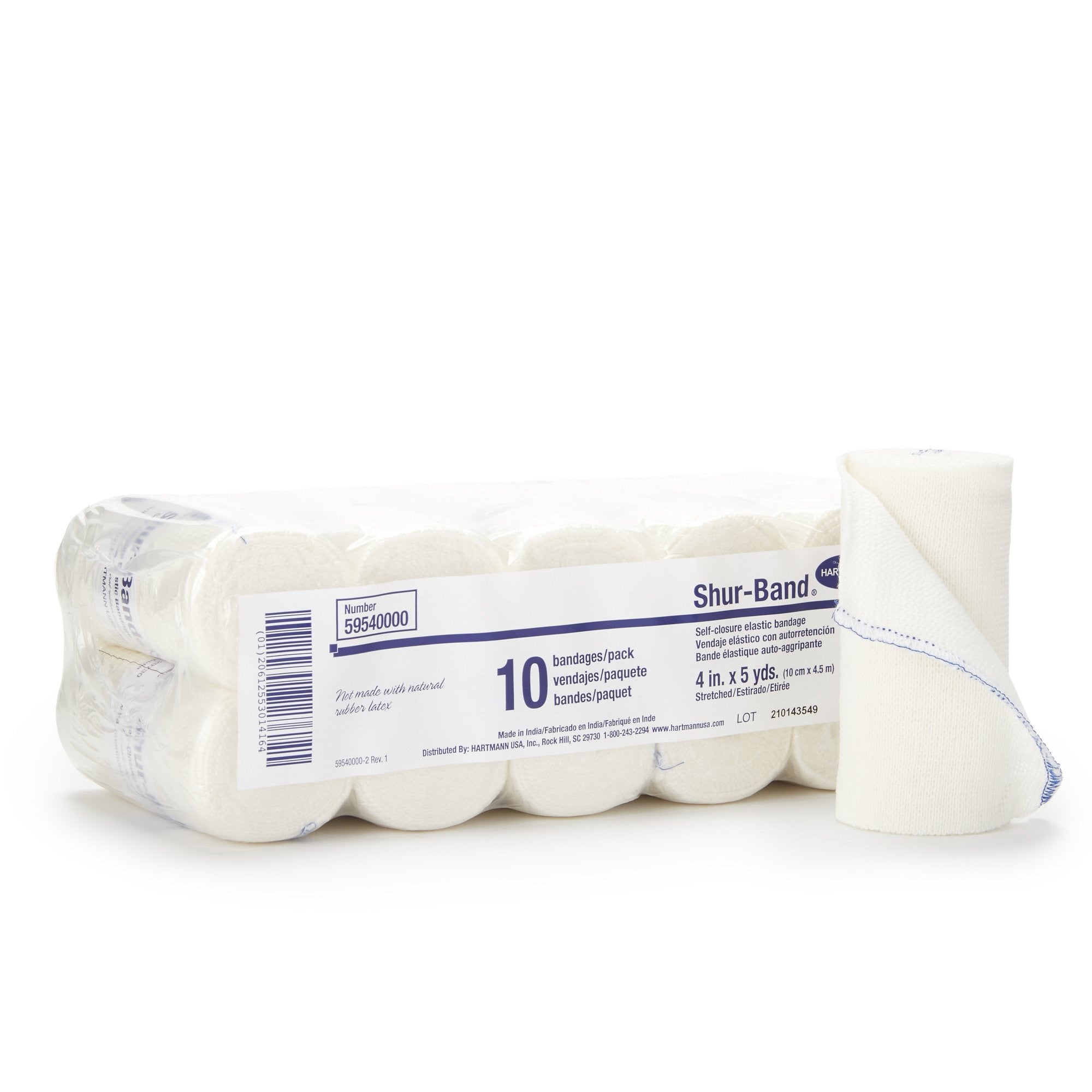 442363 - Shur-Band - Elastic Bandage Shur-Band LF 4 Inch x 5 Yard Single Hook and Loop Closure Natural NonSterile Standard Compression 59540000 Roll of 1, (RL)