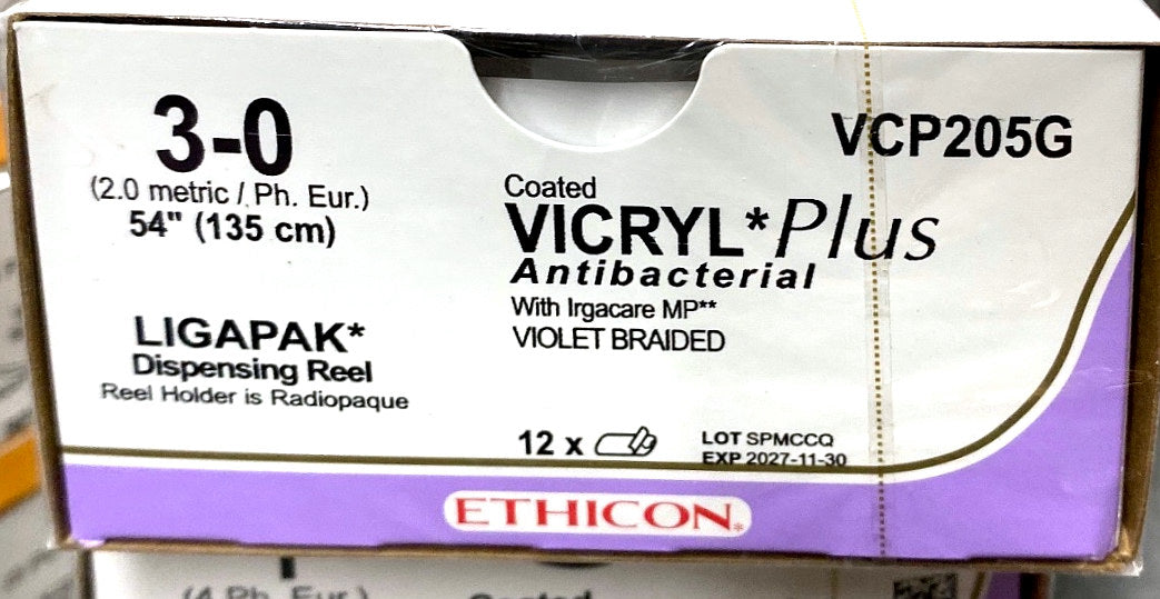 VCP205G - ETHICON - Antibacterial Violet Braided (Polyglactin 910), Synthetic Absorbable Suture, (BX/12)