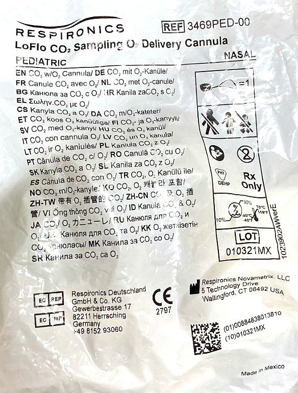 3469PED-00 - RESPIRONICS - LoFlo CO2 Sampling O2 Delivery Cannula PEDIATRIC NASAL, (EA/1)