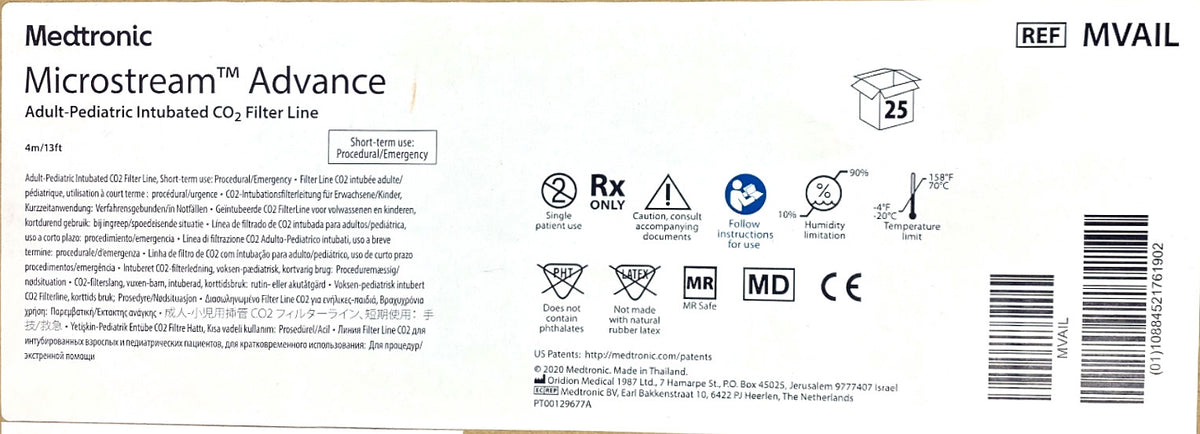 MVAIL - MEDTRONIC - Adult-Pediatric Intubated CO2 Filter Line; Short-term use: Procedural/Emergency, (BX/25)