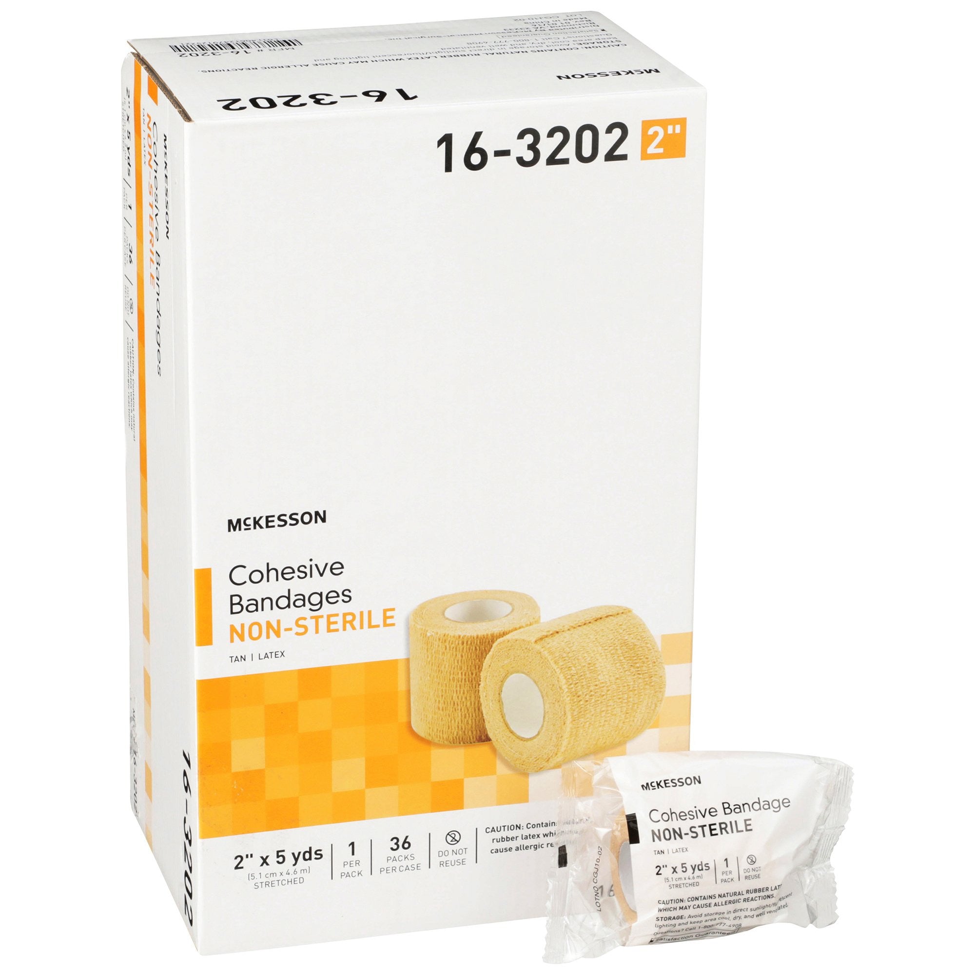 464152 - McKesson - McKesson Cohesive Bandage, 2'' x 5 Yard, 1 per Case, Non Sterile, Latex, Tan, Case of 36, (CS)