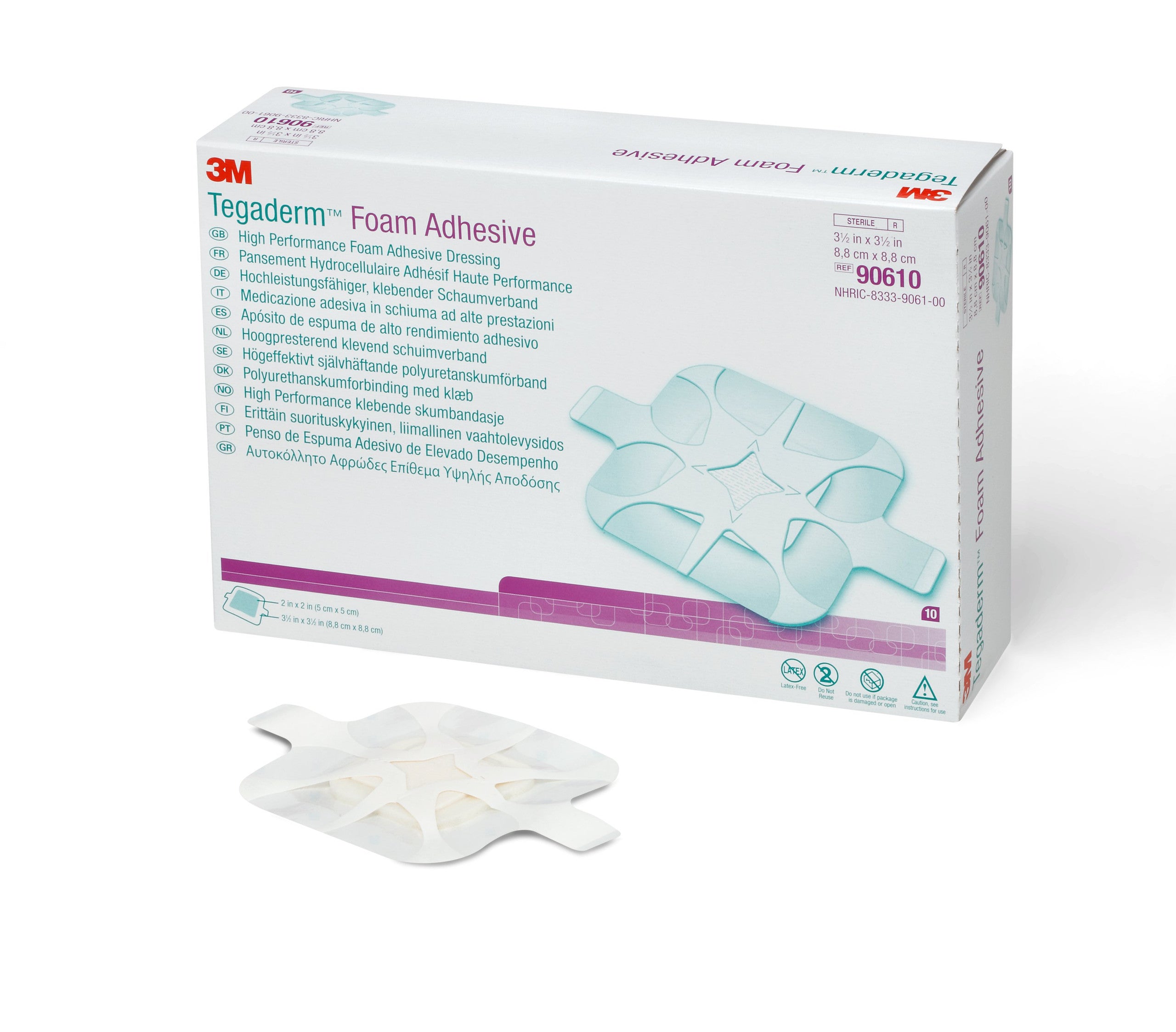 465140 - Tegaderm - 3M Tegaderm High Performance Foam Dressing 3-1/2 X 3-1/2 Inch With Border Film Backing Acrylic Adhesive Square Sterile, 90610, Pack of 1, (EA)
