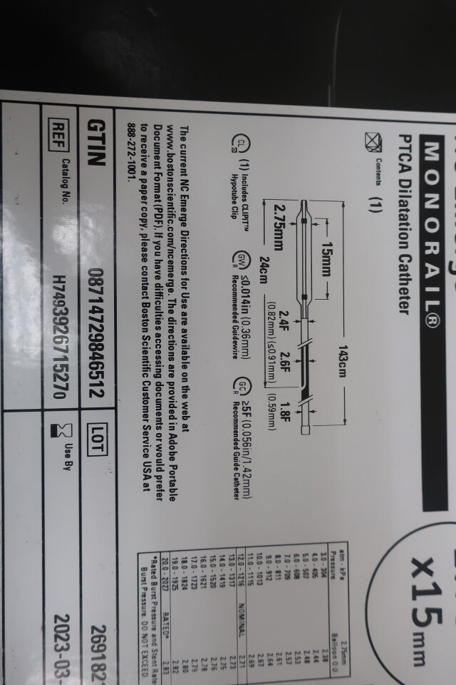 392671527-BXEXP - BOSTON SCIENTIFIC - ptca dilation catheter, (BOX/1/1) - ( Expiry Date: Expired )