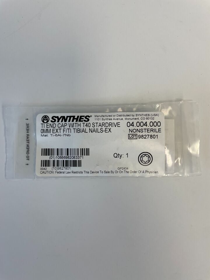 04.004.000 - SYNTHES - EXPert Nail TI END CAP WITH T40 STARDRIVE 0MM EXT F/TI TIBIAL NAILS-EX, (each) - ( Expiry Date: N/A )