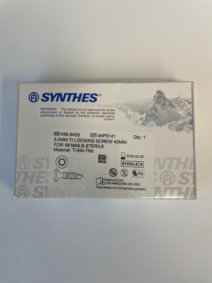 458.940S - SYNTHES - 5.0mm ti locking screw 40mm- for im nails-sterile, (each) - ( Expiry Date: 2030-02-28 )