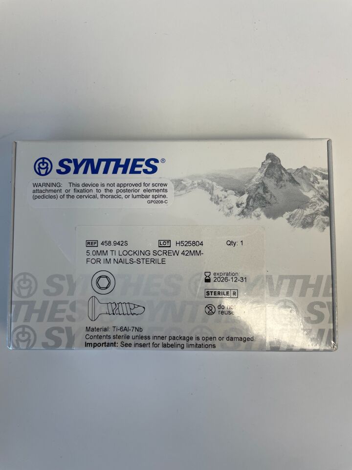 458.942S - SYNTHES - 5.0mm ti locking screw 42mm- for im nails-sterile, (each) - ( Expiry Date: 2026-12-31 )