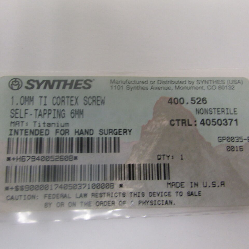 400.526 - SYNTHES - 1.0mm ti cortex screw self-tapping 6mm (intended for hand surgery), () - ( Expiry Date: EACH )