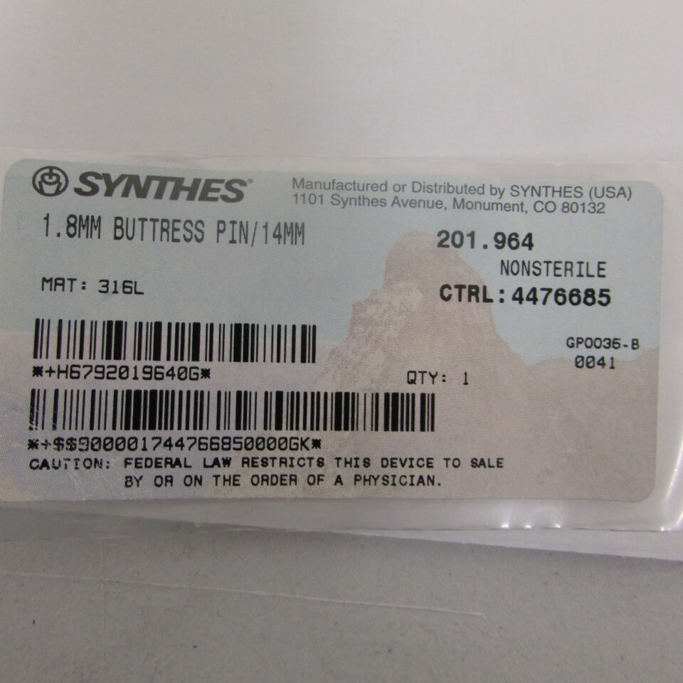 201.964 - SYNTHES - 1.8mm buttress pin/14mm, () - ( Expiry Date: EACH )
