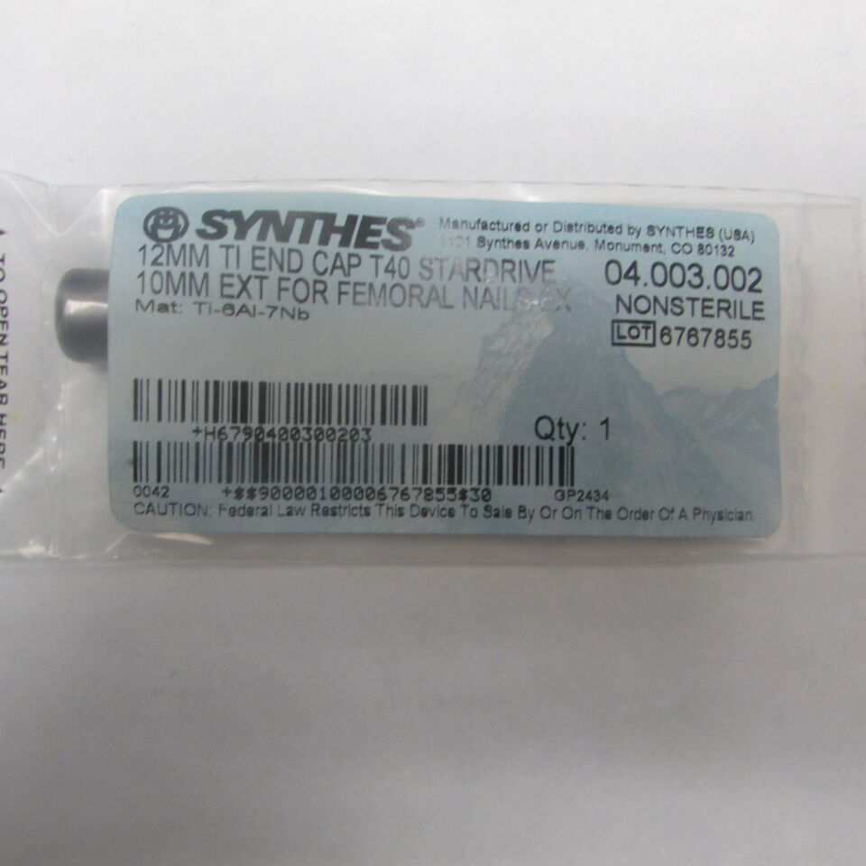 04.003.002 - SYNTHES - 12mm ti end cap t40 stardrive 10mm ext for femoral nails-ex, () - ( Expiry Date: EACH )