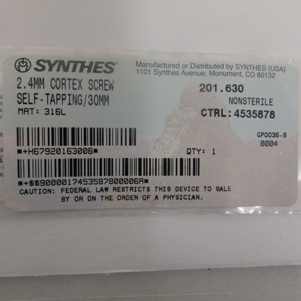 201.63 - SYNTHES - 2.4mm cortex screw self-tapping 30mm, () - ( Expiry Date: EACH )