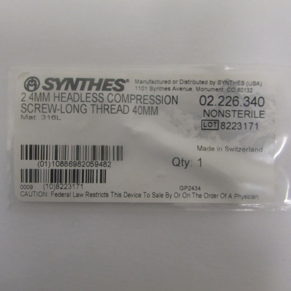02.226.340 - SYNTHES - 2.4mm headless compression screw-long thread 10mm, () - ( Expiry Date: EACH )