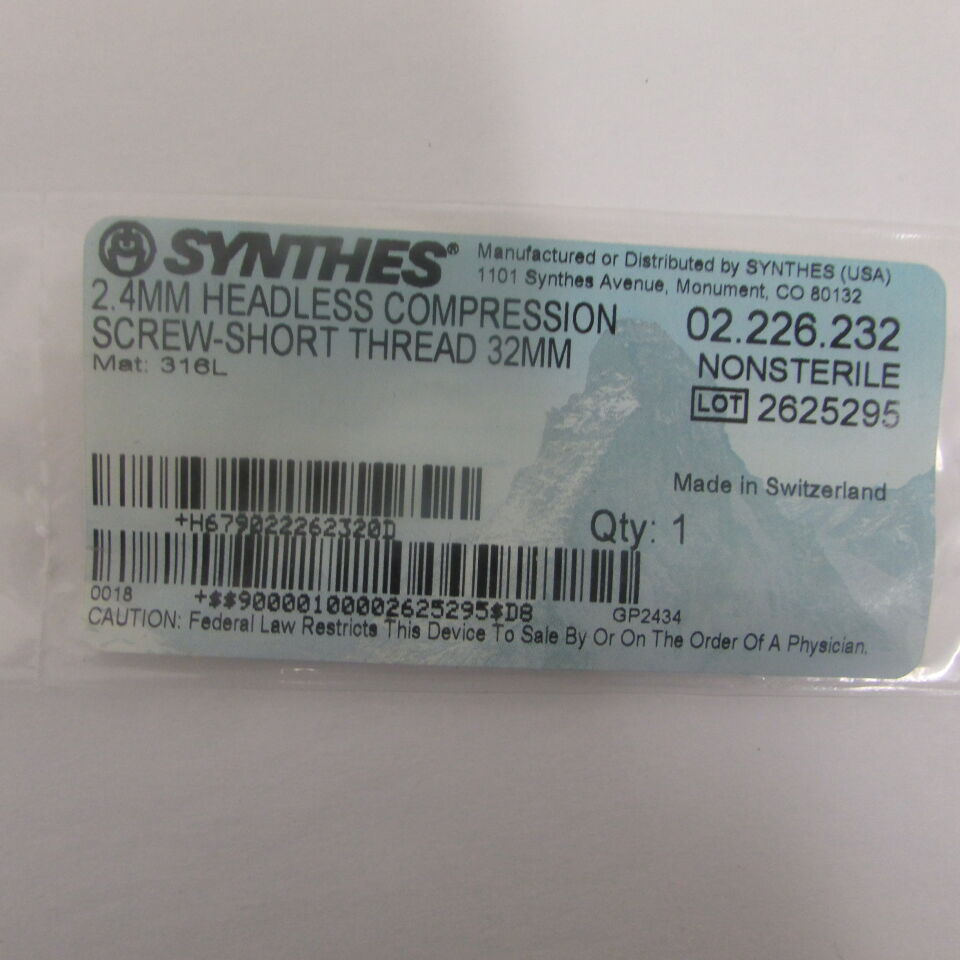 02.226.232 - SYNTHES - 2.4mm headless compression screw-short thread 32mm, () - ( Expiry Date: EACH )