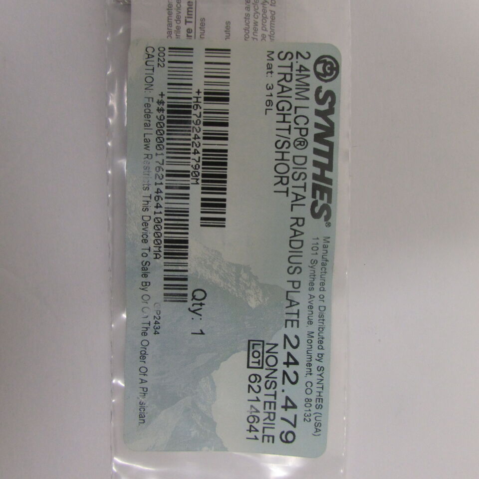 242.479 - SYNTHES - 2.4mm lcp distal radius plate straight short, () - ( Expiry Date: EACH )