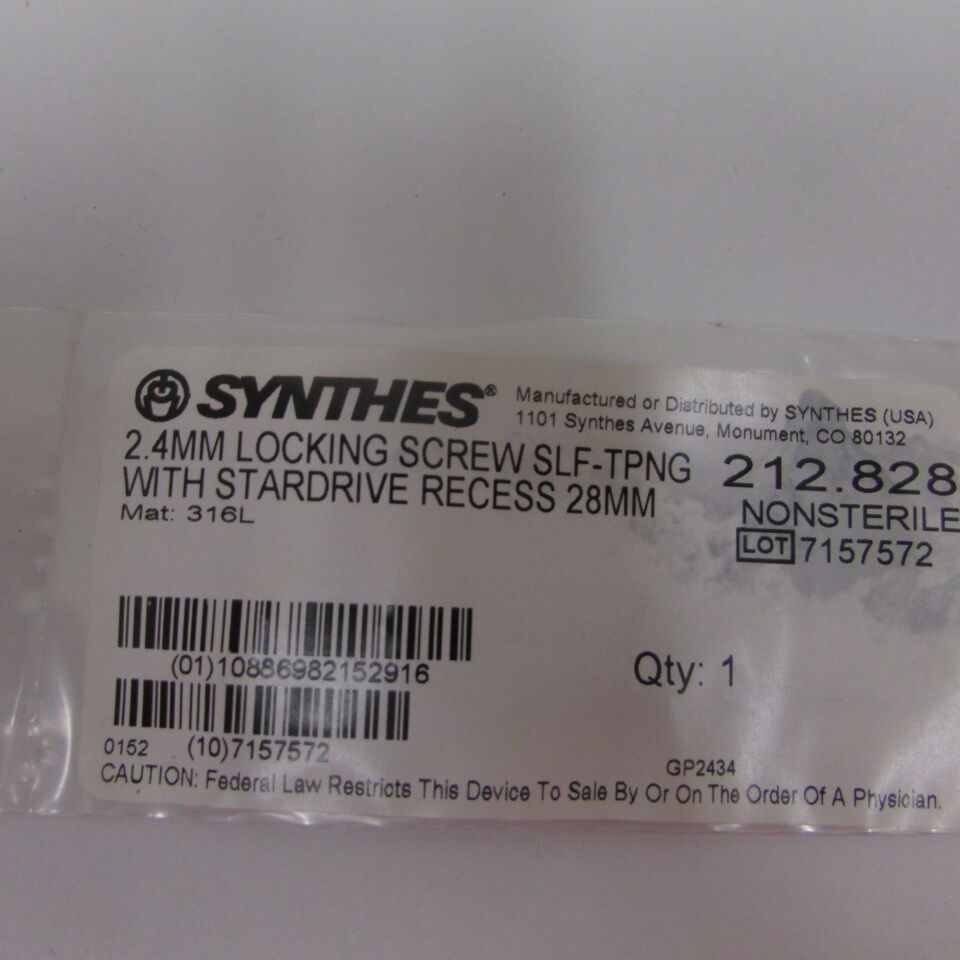 212.828 - SYNTHES - 2.4mm locking screw self tapping with star drive recess 28 mm, () - ( Expiry Date: EACH )