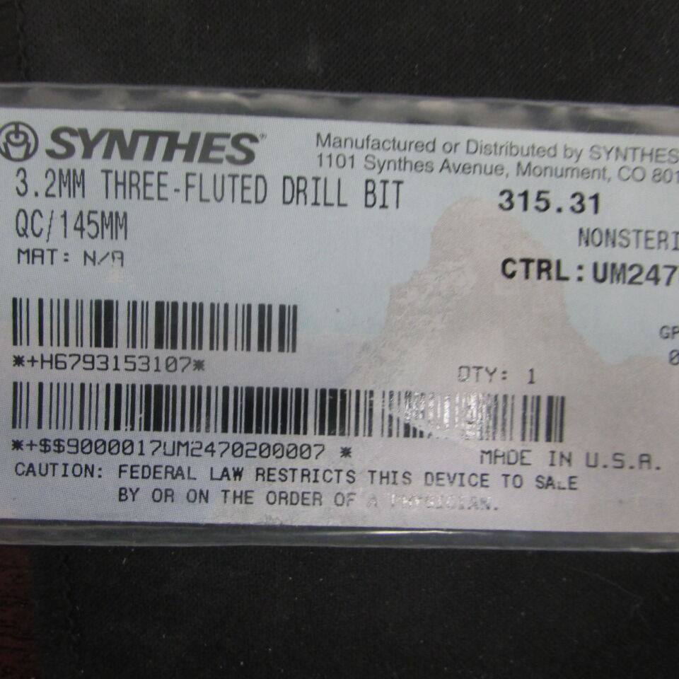 315.31 - SYNTHES - 3.2mm three-fluted drill bit qc/145mm, () - ( Expiry Date: EACH )