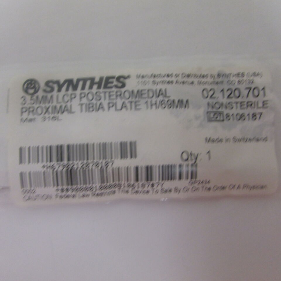 02.120.701 - SYNTHES - 3.5mm lcp posteromedial proximal tibia plate 1h/69mm, () - ( Expiry Date: EACH )