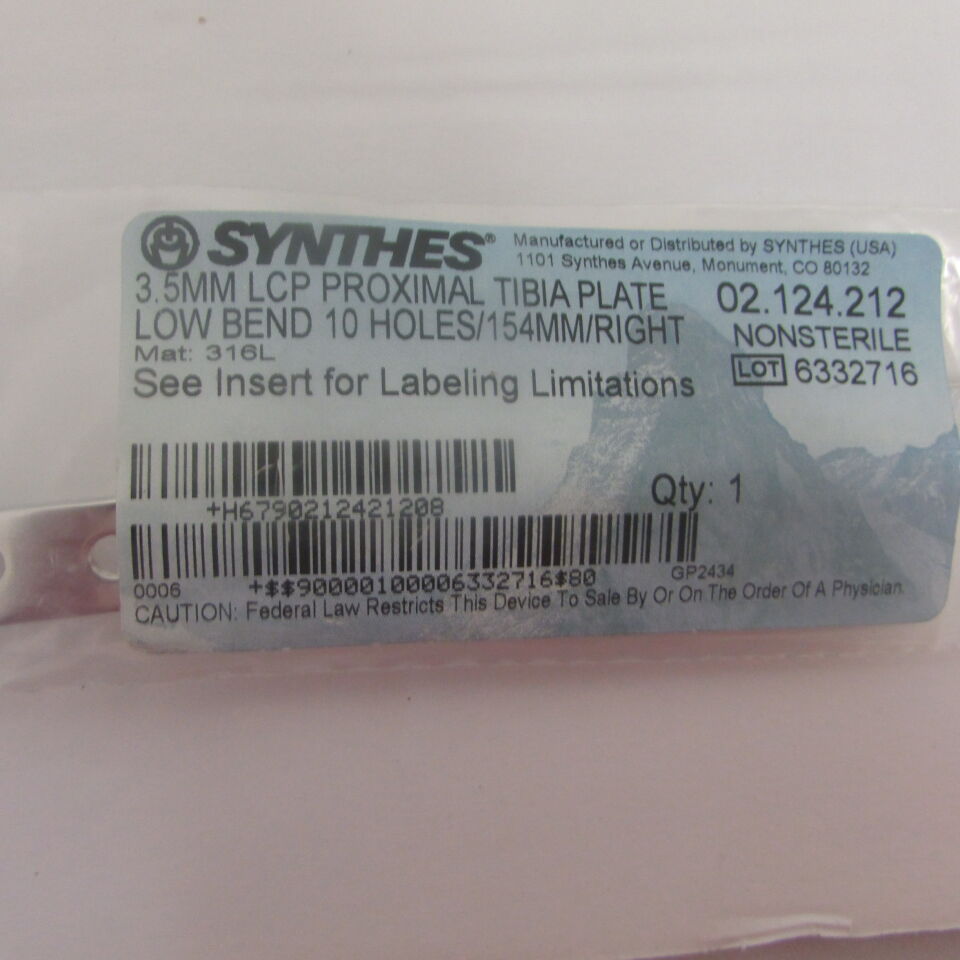 02.124.212 - SYNTHES - 3.5mm lcp proximal tibia plate low bend 10 holes/154mm/right, () - ( Expiry Date: EACH )