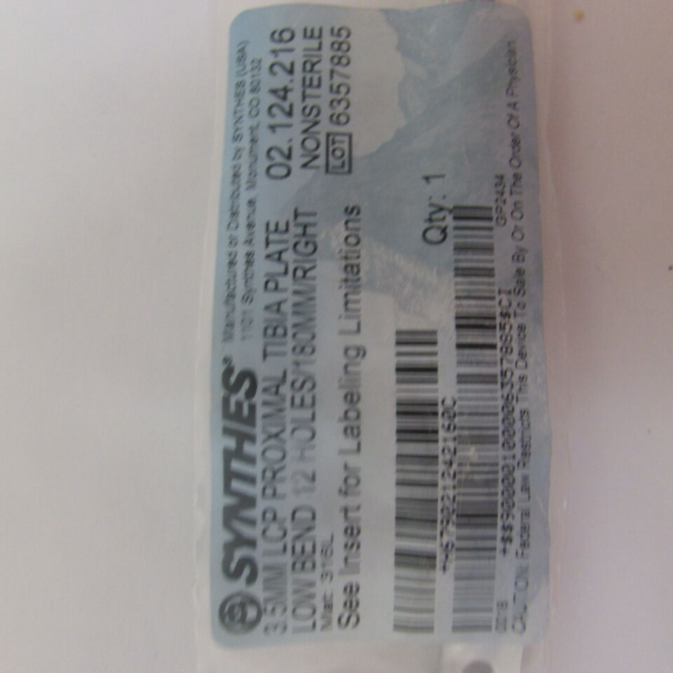 02.124.216 - SYNTHES - 3.5mm lcp proximal tibia plate low bend 12 holes/180mm/right , () - ( Expiry Date: EACH )