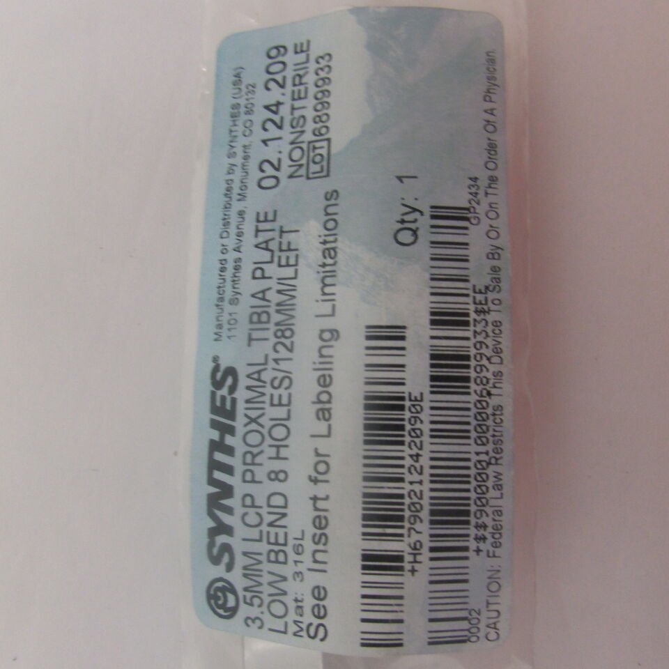 02.124.209 - SYNTHES - 3.5mm lcp proximal tibia plate low bend 8 holes/125mm/right, () - ( Expiry Date: EACH )