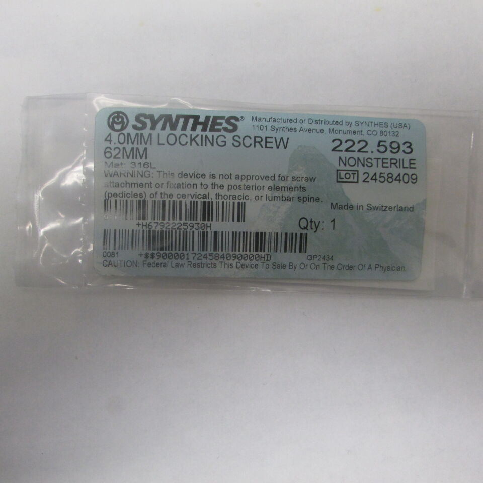 222.593 - SYNTHES - 4.0mm locking screw 62mm, () - ( Expiry Date: EACH )