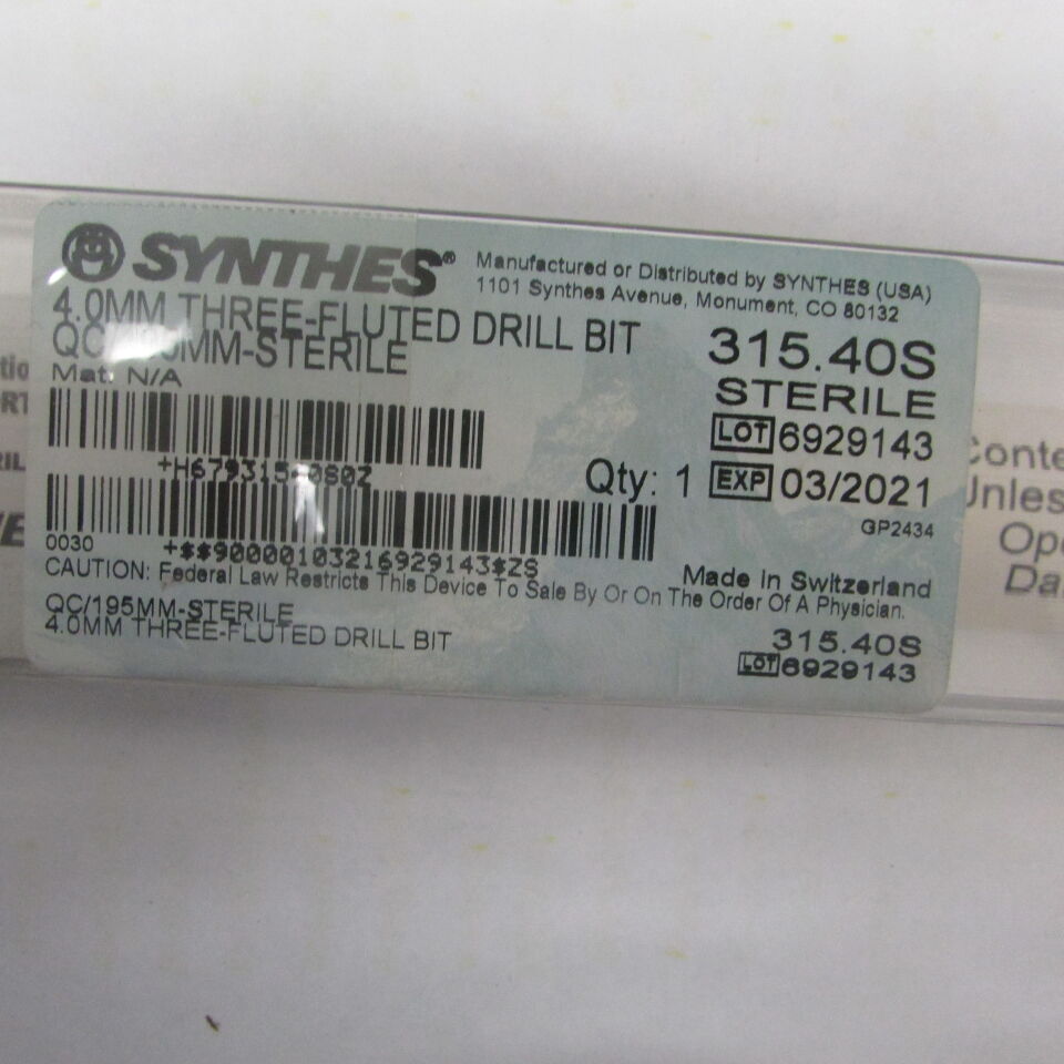 315.40S - SYNTHES - 4.0mm three-fluted drill bit qc/195mmsterile, () - ( Expiry Date: EACH )