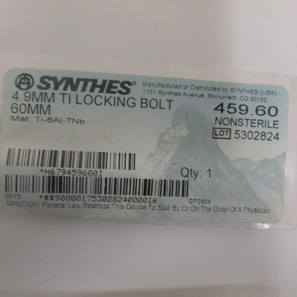 459.6 - SYNTHES - 4.9 mm titanium locking 60 mm, () - ( Expiry Date: EACH )