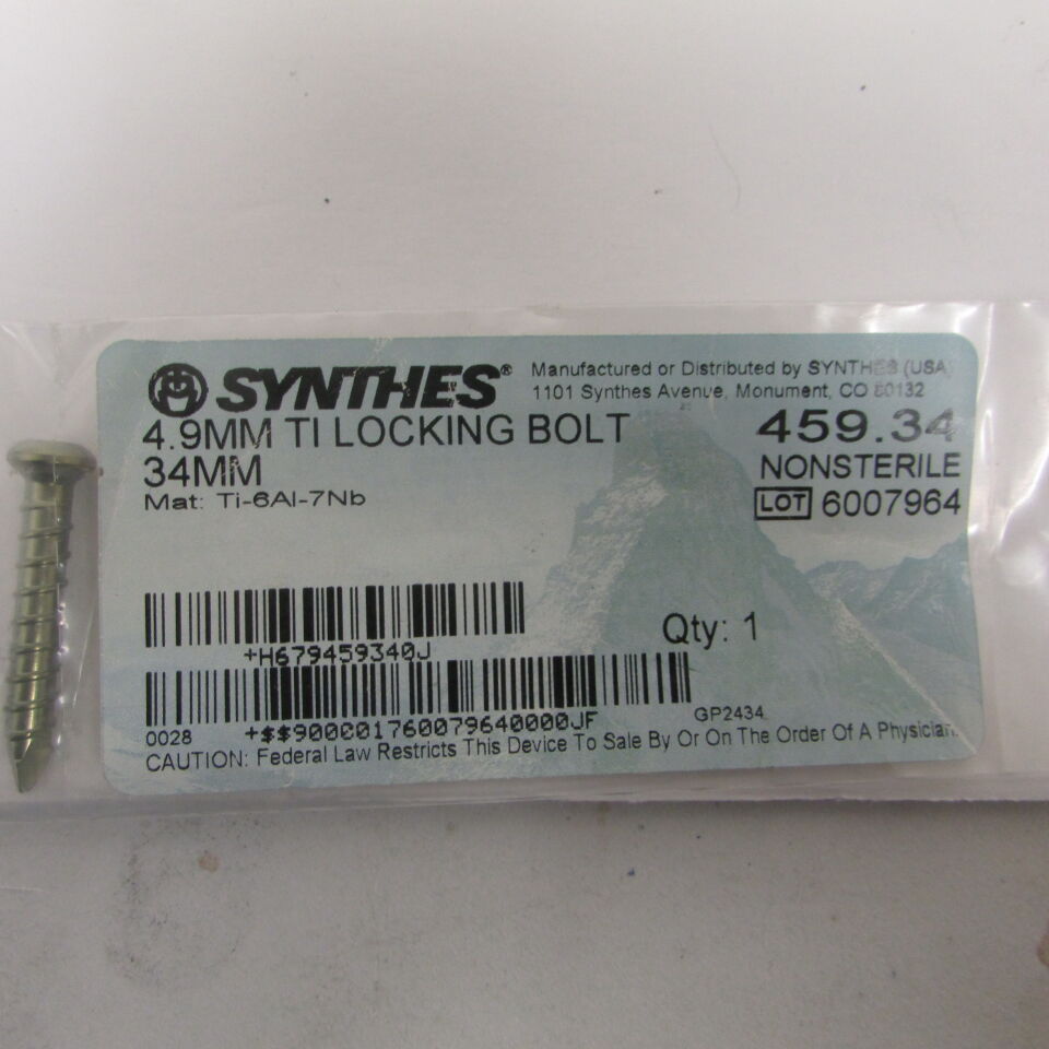 459.34 - SYNTHES - 4.9mm ti locking bolt 34mm, () - ( Expiry Date: EACH )