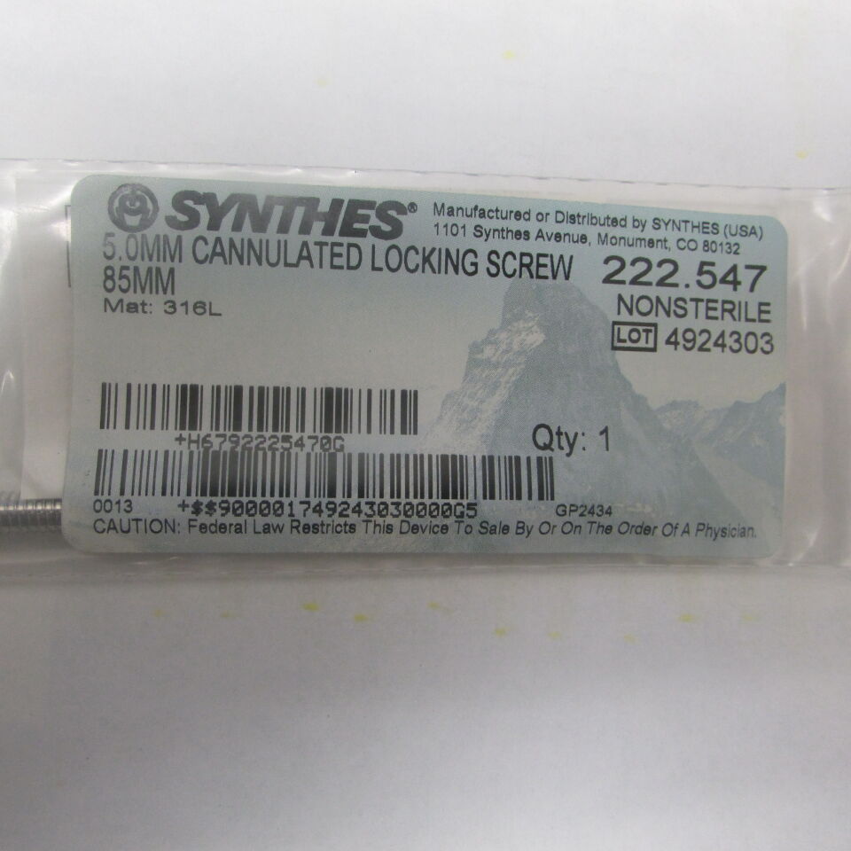 222.547 - SYNTHES - 5.0mm cannulated locking screw 85mm, () - ( Expiry Date: EACH )