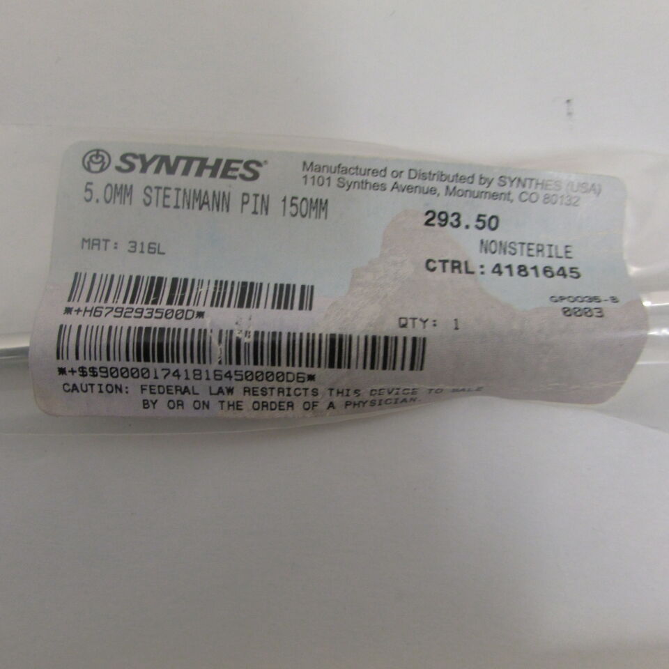 293.5 - SYNTHES - 5.0mm steinmann pin 150mm, () - ( Expiry Date: EACH )