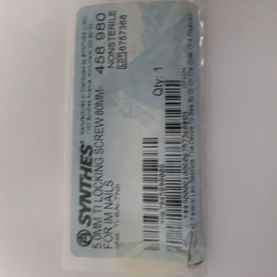 458.98 - SYNTHES - 5.0mm ti locking screw 80mm-for im nails, () - ( Expiry Date: EACH )