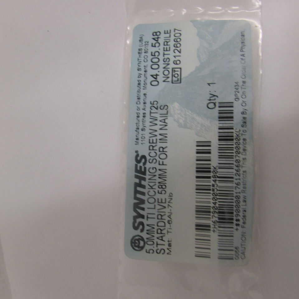 04.005.548 - SYNTHES - 5.0mm ti locking screw w/t25 stardrive 58mm for im nails , () - ( Expiry Date: EACH )