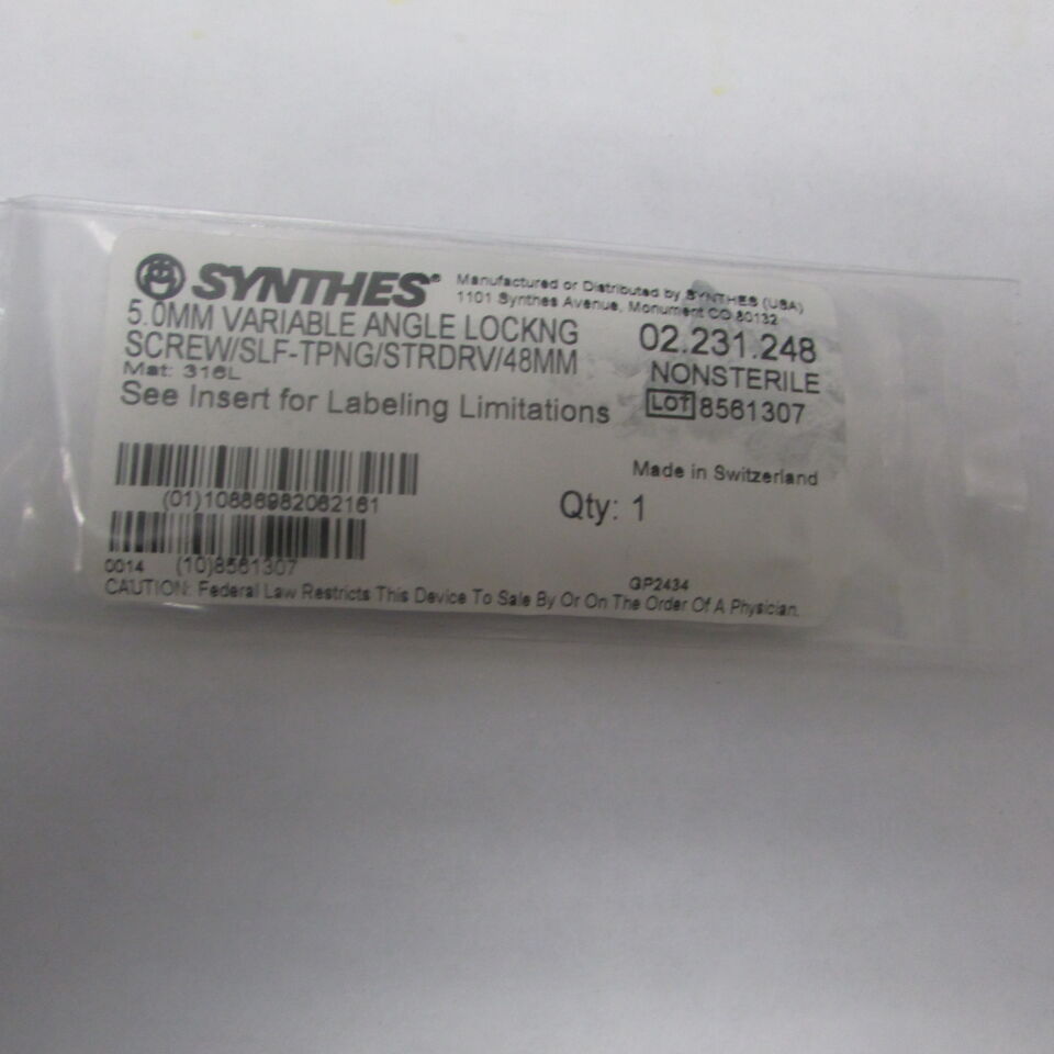 02.231.248 - SYNTHES - 5.0mm variable angle lockng screw/slf-tpng/strdrv/48mm, () - ( Expiry Date: EACH )