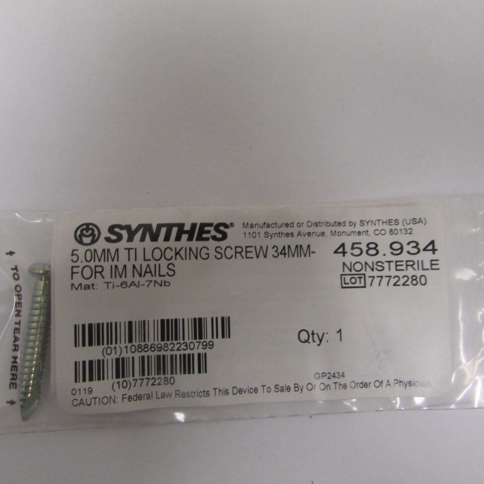 458.934 - SYNTHES - 5mm ti locking screw 34mm for im nails, () - ( Expiry Date: EACH )