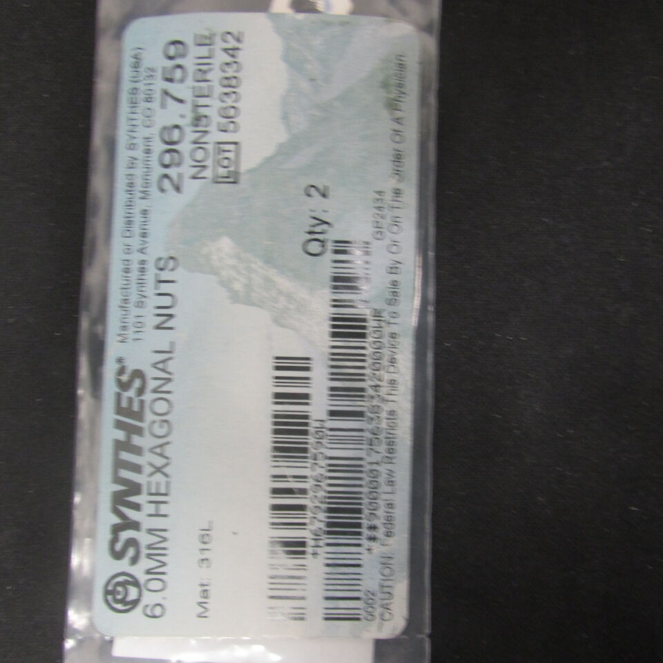 296.759 - SYNTHES - 6.0mm hexagonal nuts, () - ( Expiry Date: EACH )
