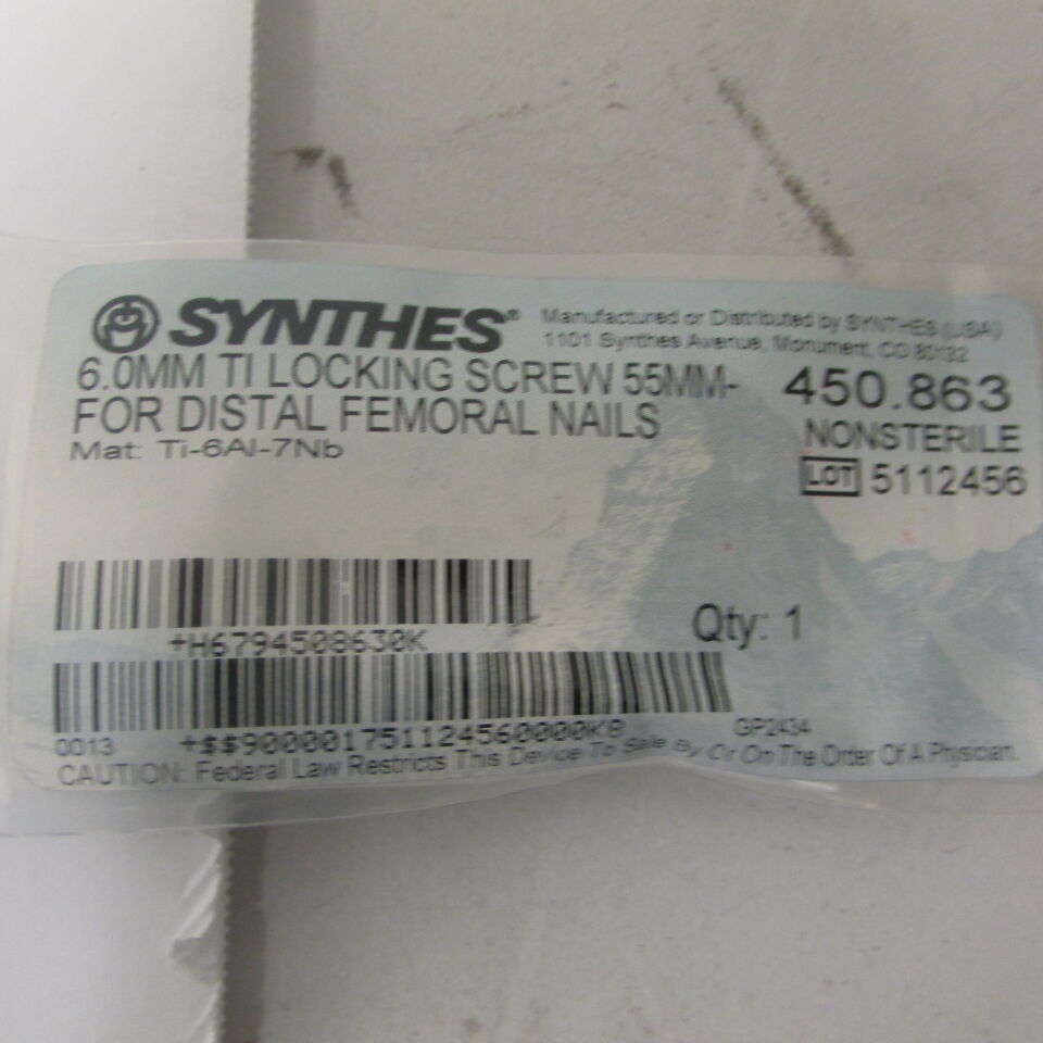 450.863 - SYNTHES - 6.0mm ti locking screw 55mm- for distal femoral nails, () - ( Expiry Date: EACH )