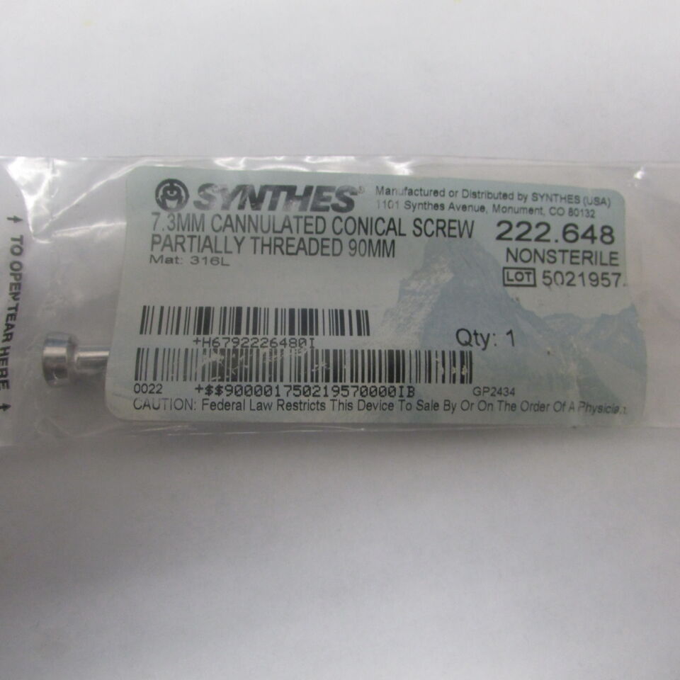 222.648 - SYNTHES - 7.3 cannulated conical screw partially threaded 90mm, () - ( Expiry Date: EACH )