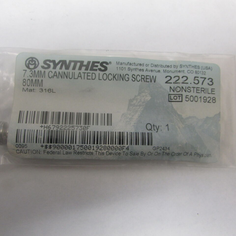 222.573 - SYNTHES - 7.3mm cannulated locking screw 80mm, () - ( Expiry Date: EACH )