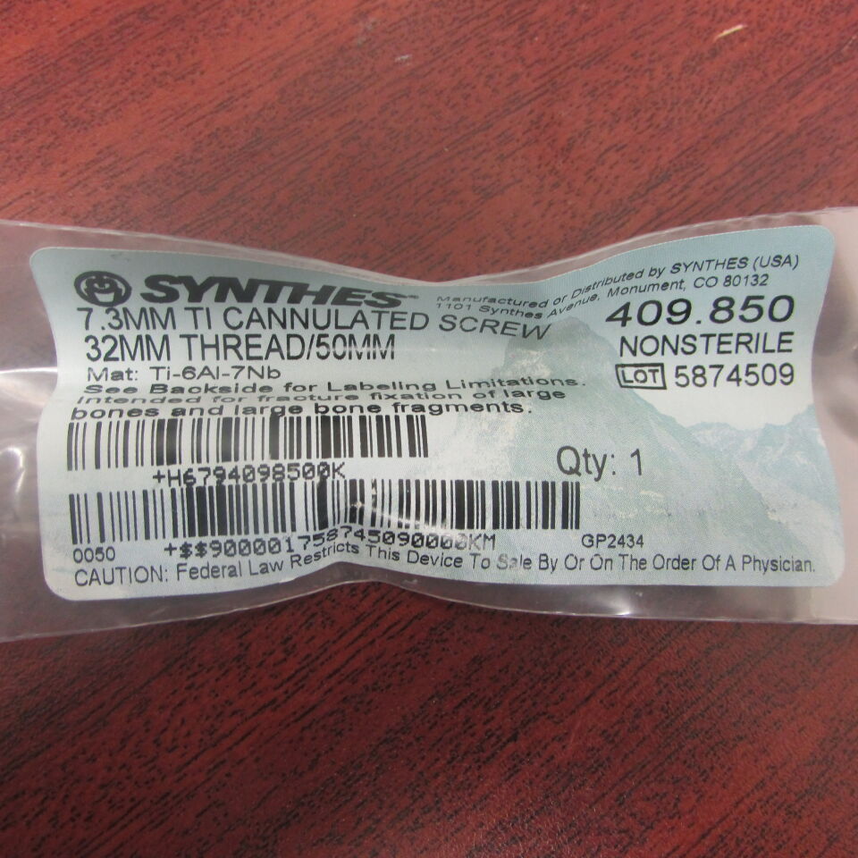 409.85 - SYNTHES - 7.3mm ti cannulated screw 32mm thread/50mm, () - ( Expiry Date: EACH )