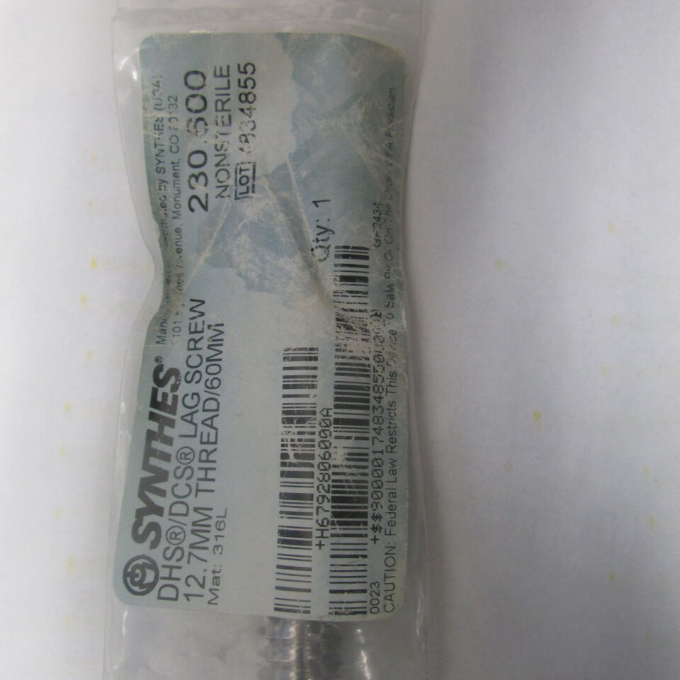230.6 - SYNTHES - dhs dcs lag screw 12.7mm thread / 60mm, () - ( Expiry Date: EACH )