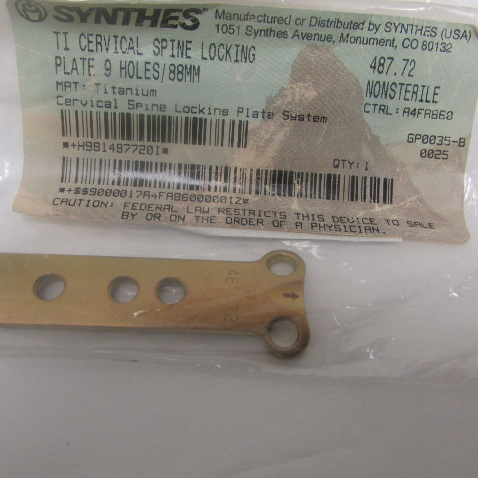 487.72 - SYNTHES - ti cervical spine locking plate 9 holes/88mm, () - ( Expiry Date: EACH )