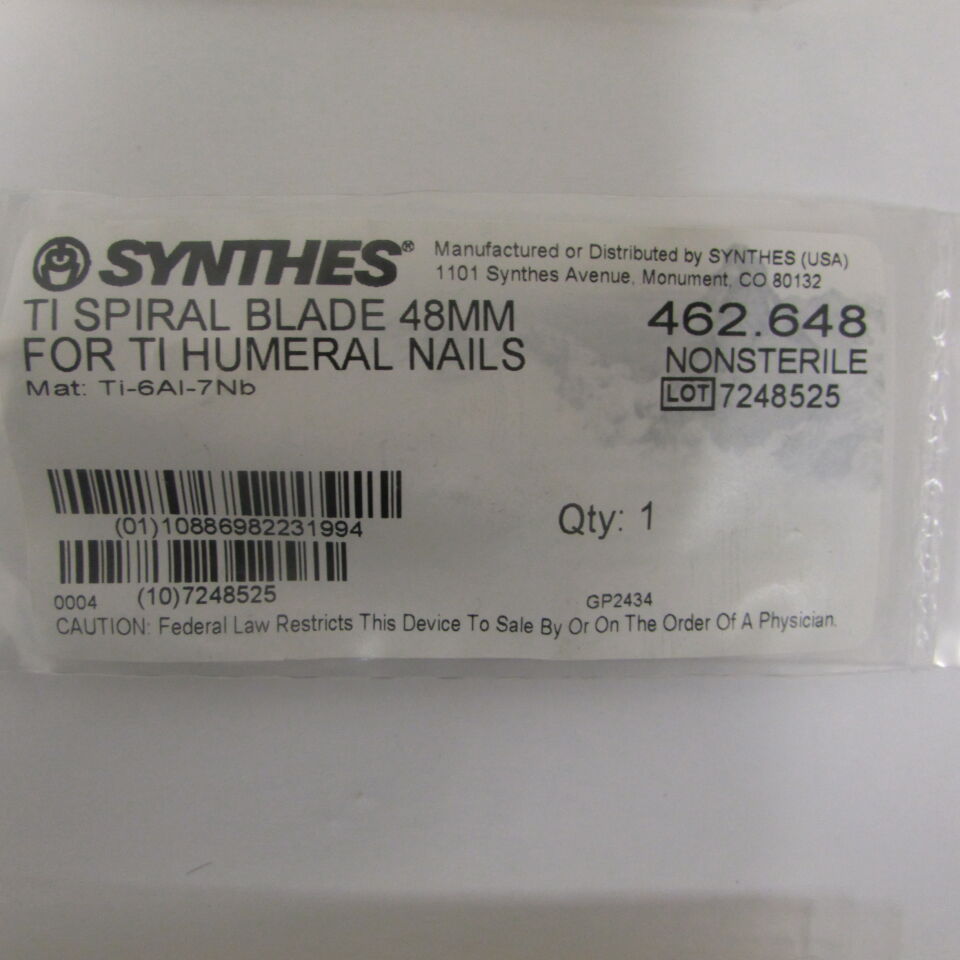 462.648 - SYNTHES - ti spiral blade 48mm for ti humeral nails, () - ( Expiry Date: EACH )
