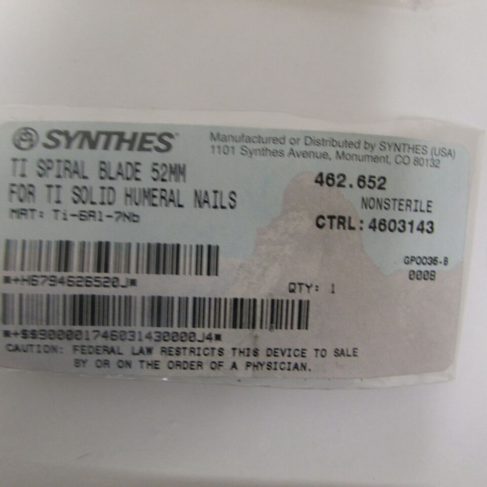 462.652 - SYNTHES - ti spiral blade 52mm for ti solid humeral nails , () - ( Expiry Date: EACH )