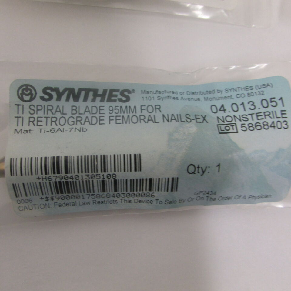 04.013.051 - SYNTHES - ti spiral blade 95mm for ti retrograde femoral nails-ex, () - ( Expiry Date: EACH )