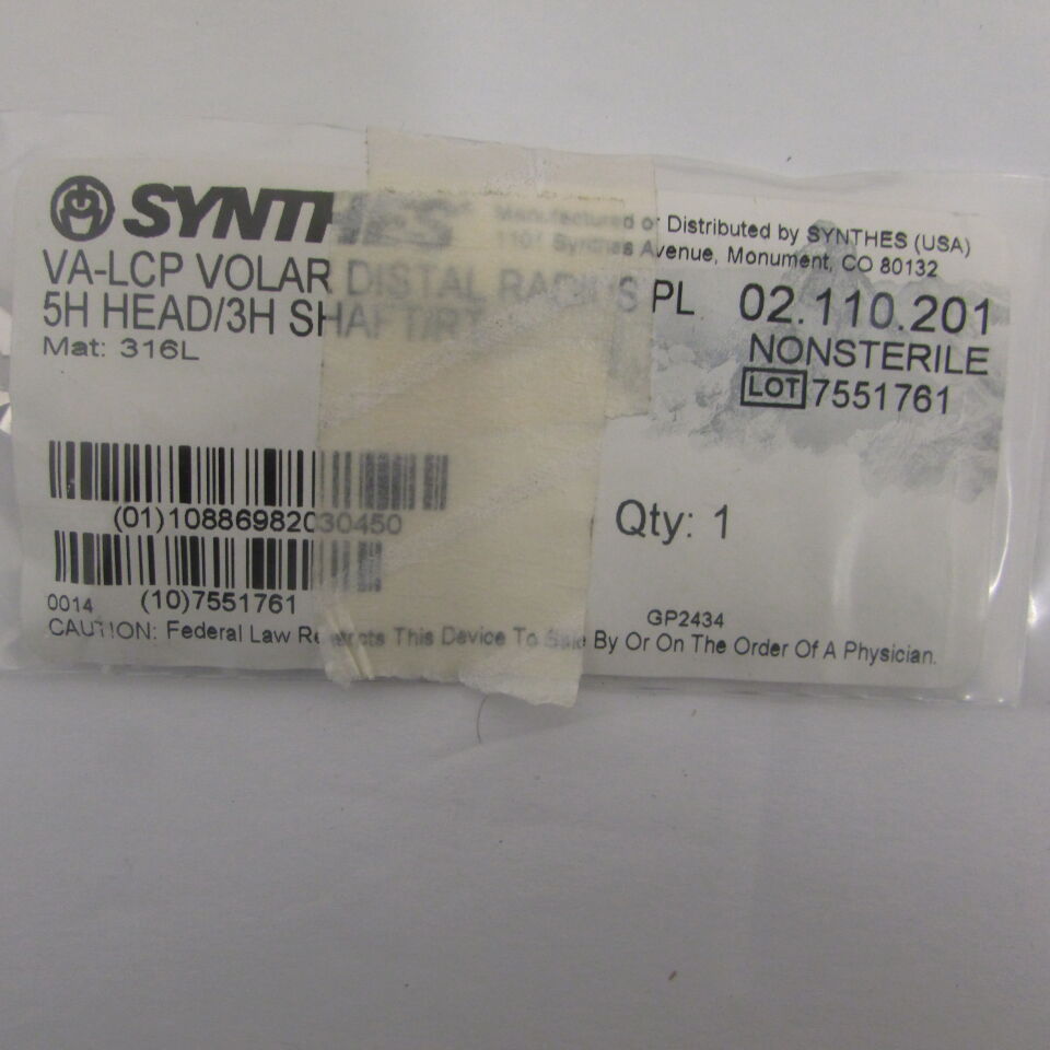 02.110.201 - SYNTHES - va-lcp volar distal radius pl 5h head/3h shaft/rt, () - ( Expiry Date: EACH )